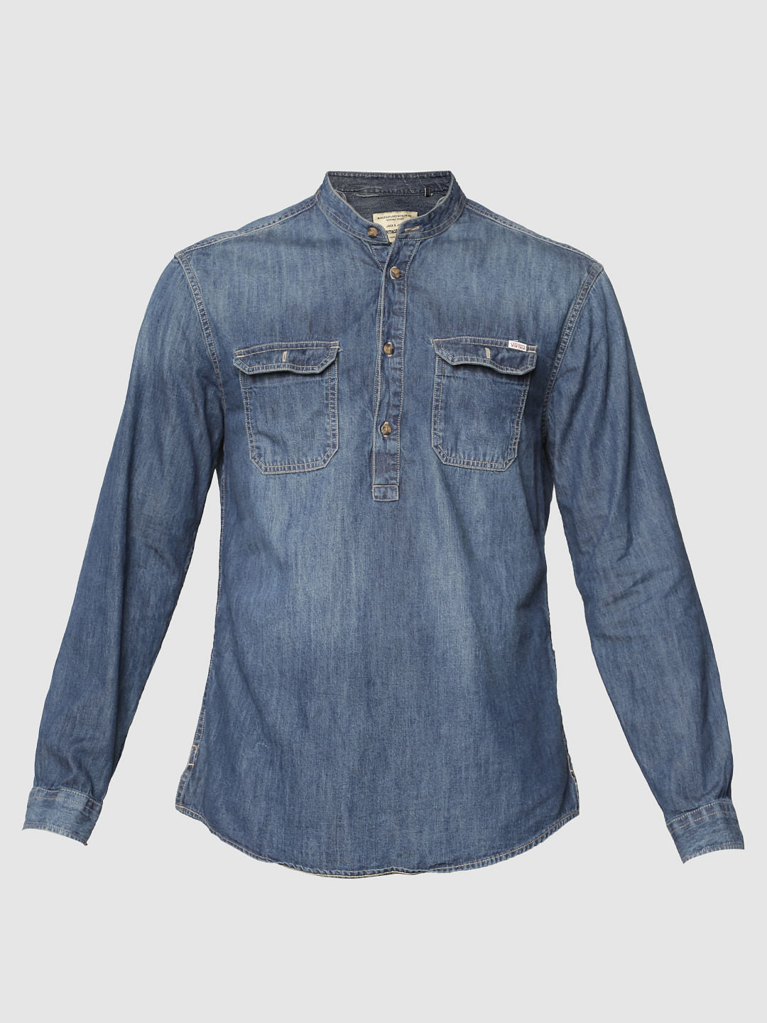 Blue Washed Effect Full Sleeves Denim Shirt