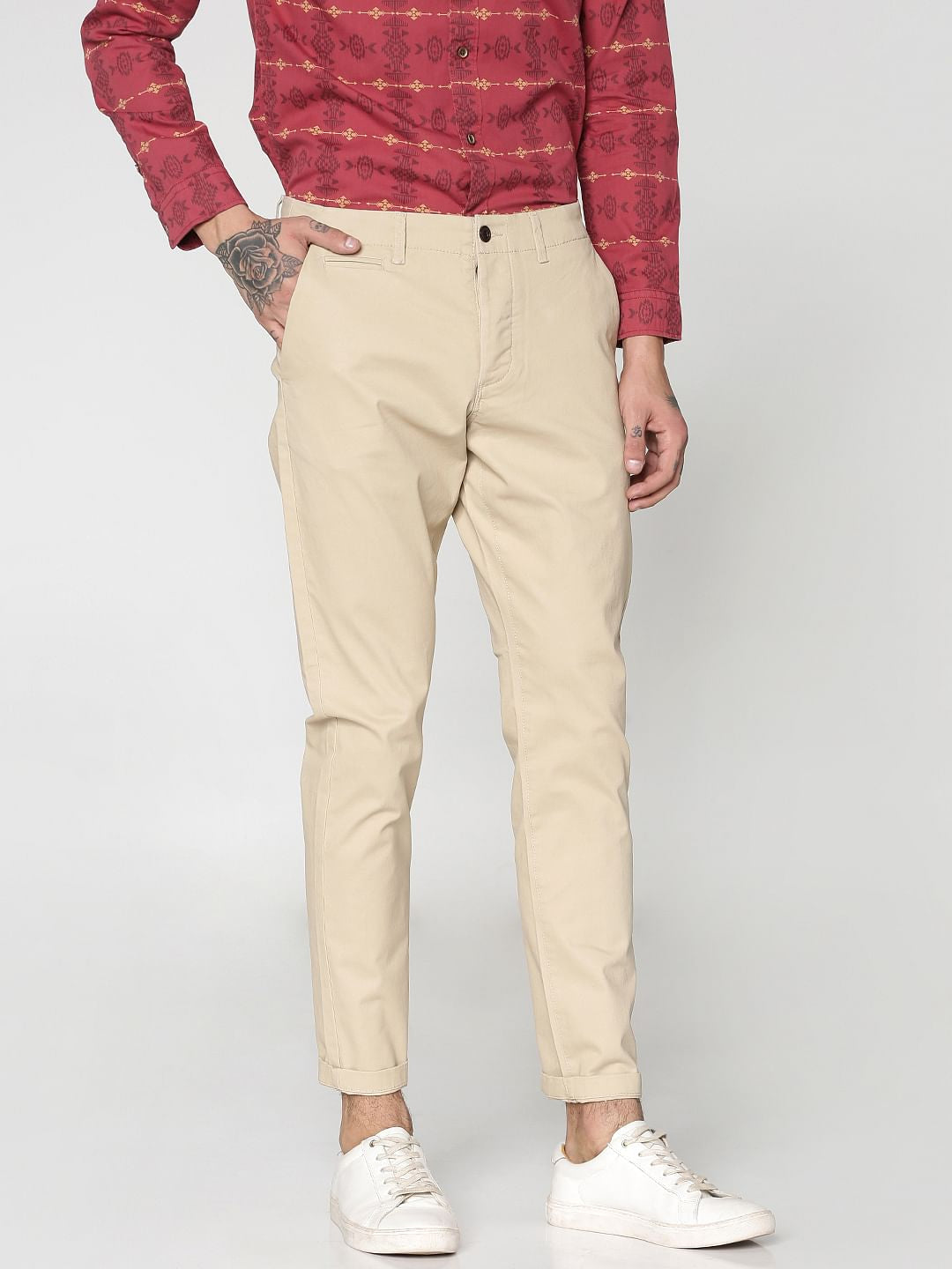 Beige Slim Fit Pants