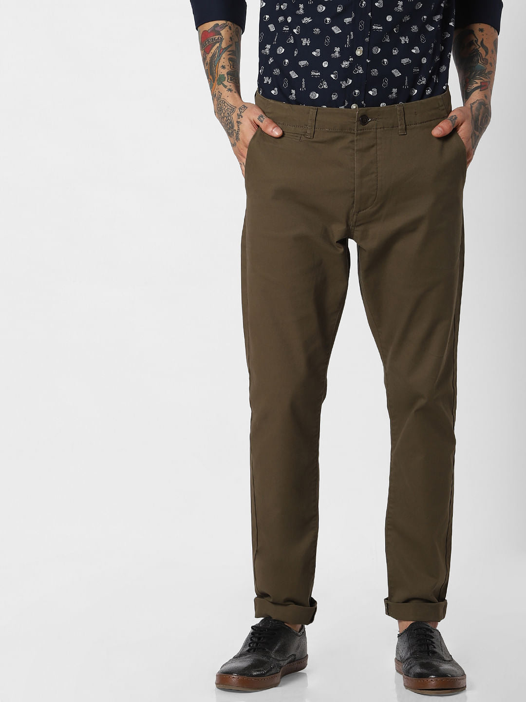 Olive Green Mid Rise Pants - 28/30