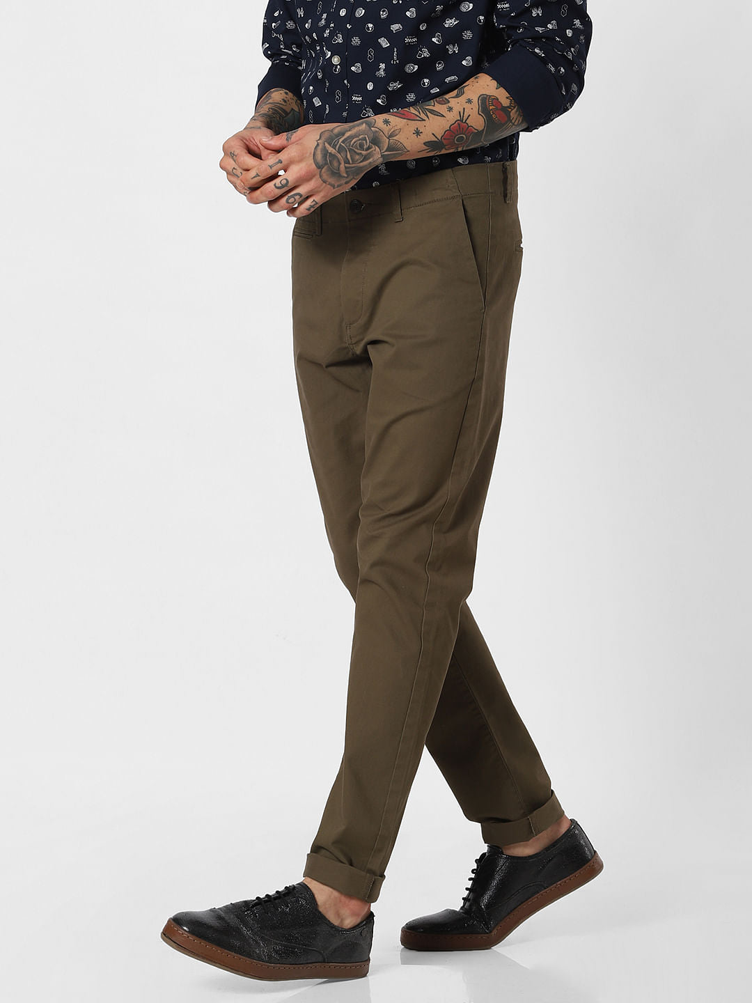 Olive Green Mid Rise Pants