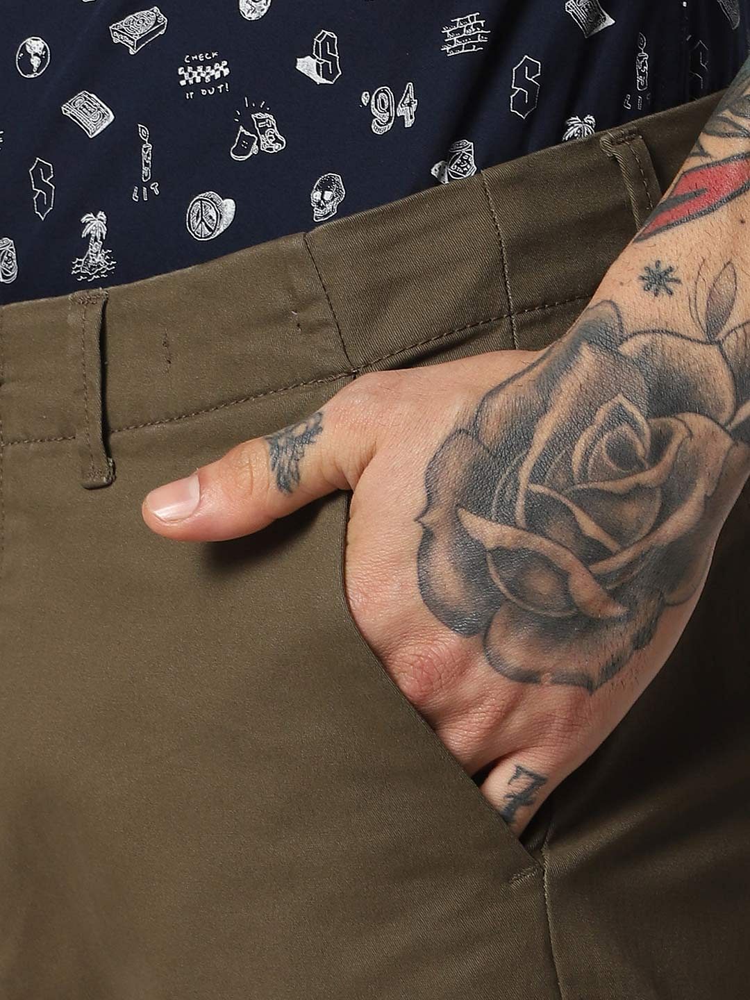 Olive Green Mid Rise Pants