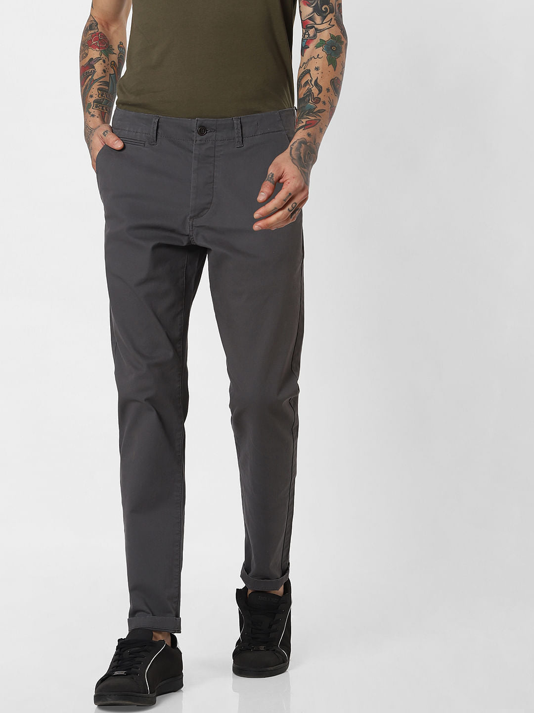 Grey Mid Rise Pants