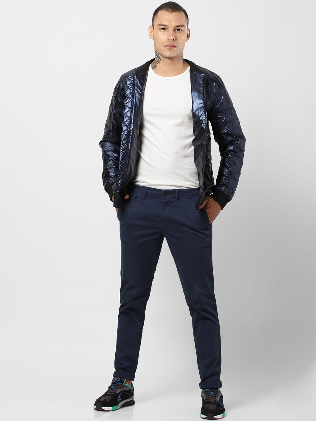 Blue Mid Rise Slim Fit Pants - 28/30