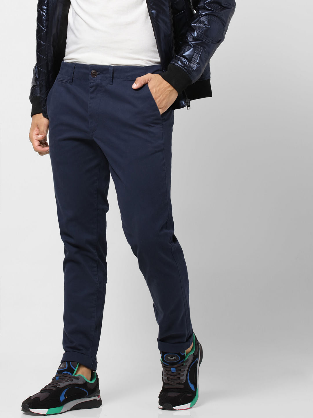Blue Mid Rise Slim Fit Pants