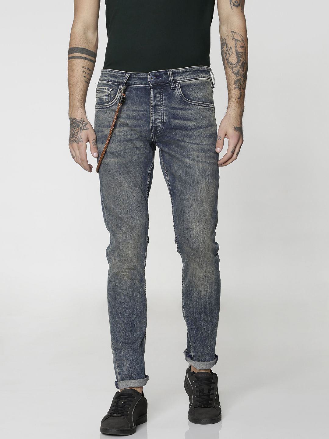 Blue Heavy Washed Glenn Slim Fit Jeans