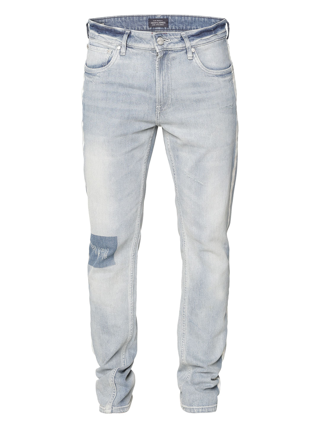 Boys Light Blue Side Tape And Knee Patch Detail Washed Ben Skinny Fit Jeans