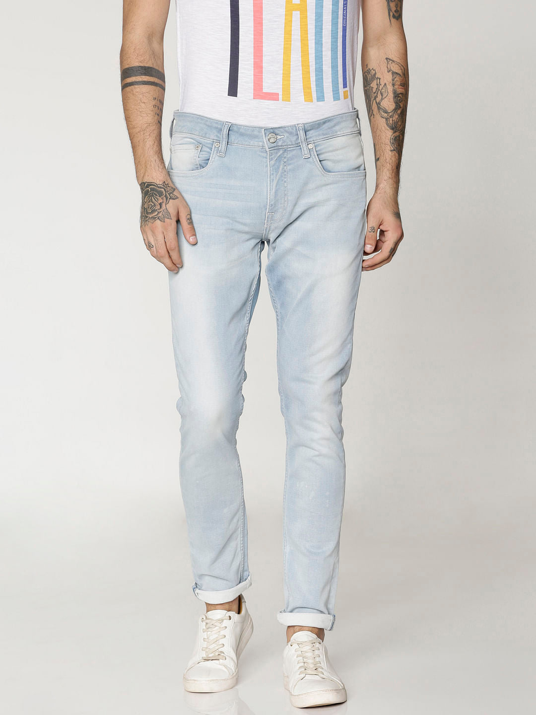 Light Blue Dobby Liam Skinny Fit Jeans - 28/30