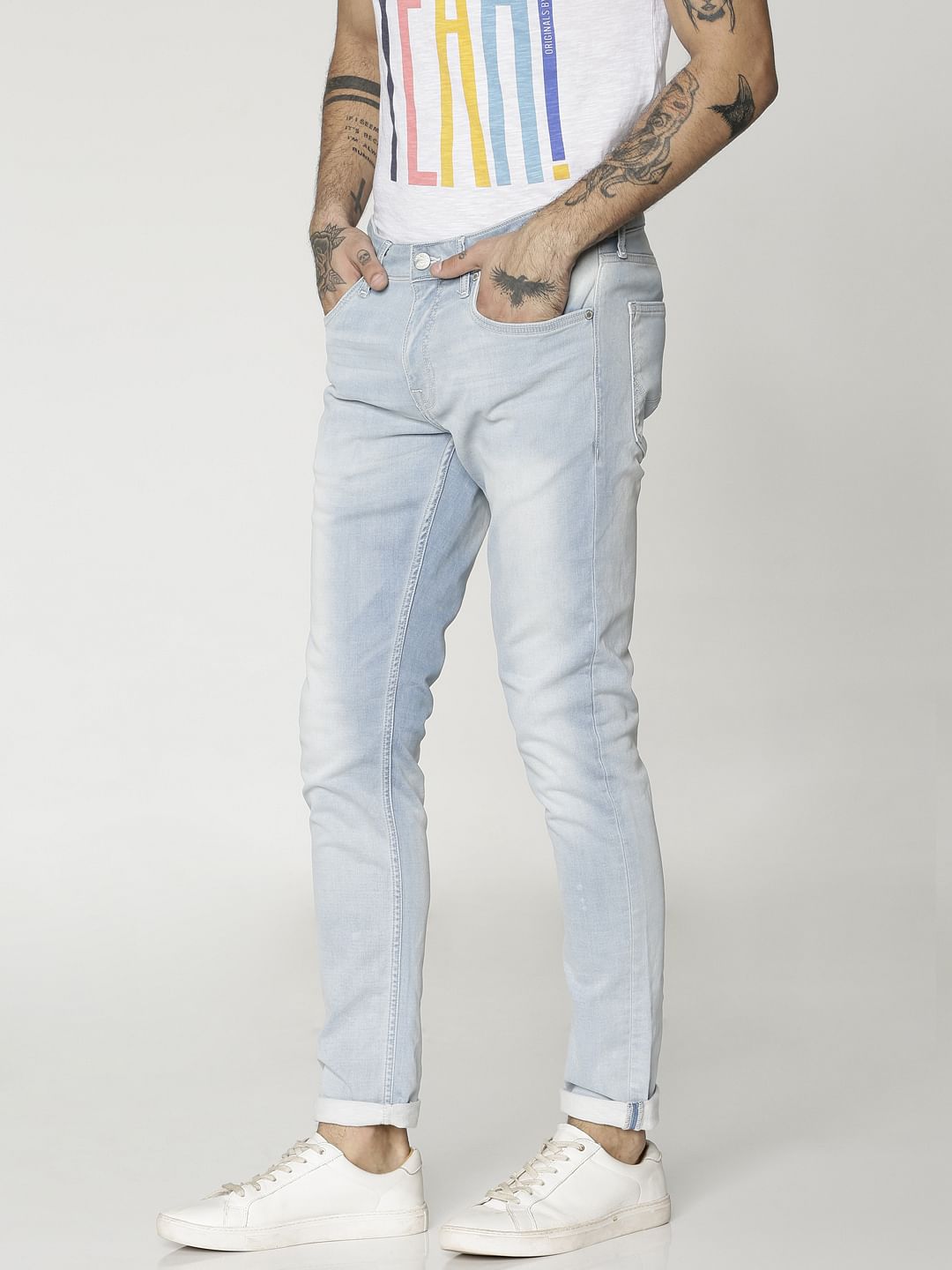 Light Blue Dobby Liam Skinny Fit Jeans