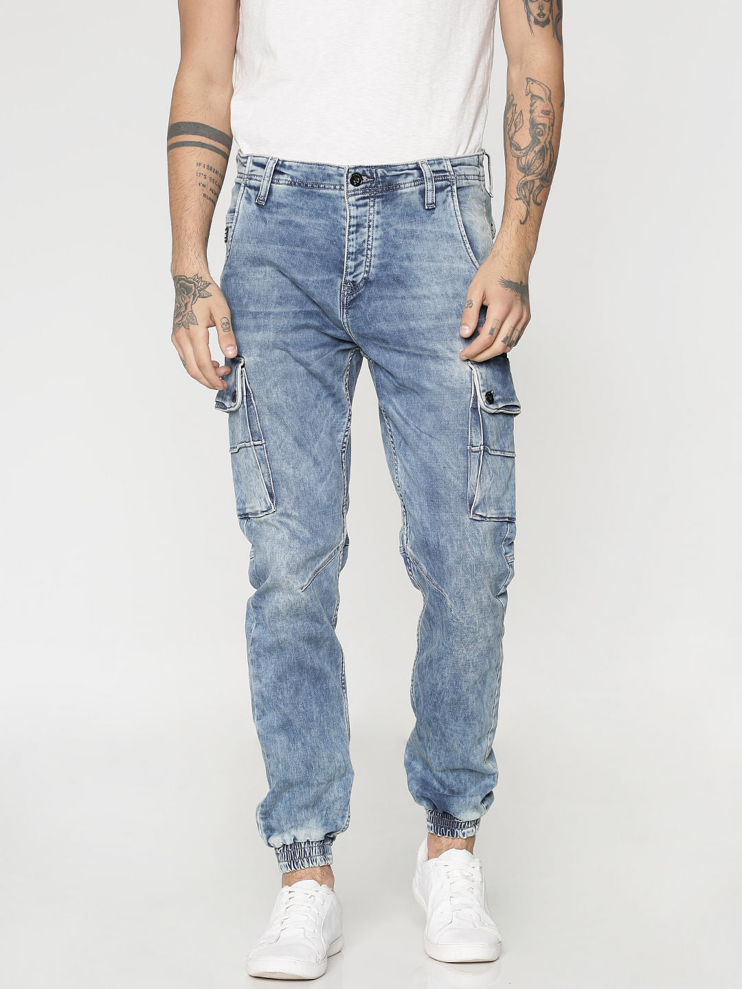Light Blue Heavy Fade Multi Pockets Paul Anti Fit Jeans - 28/30