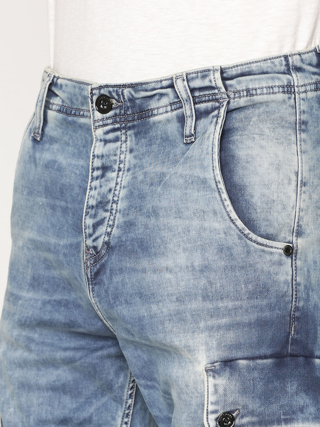 Light Blue Heavy Fade Multi Pockets Paul Anti Fit Jeans