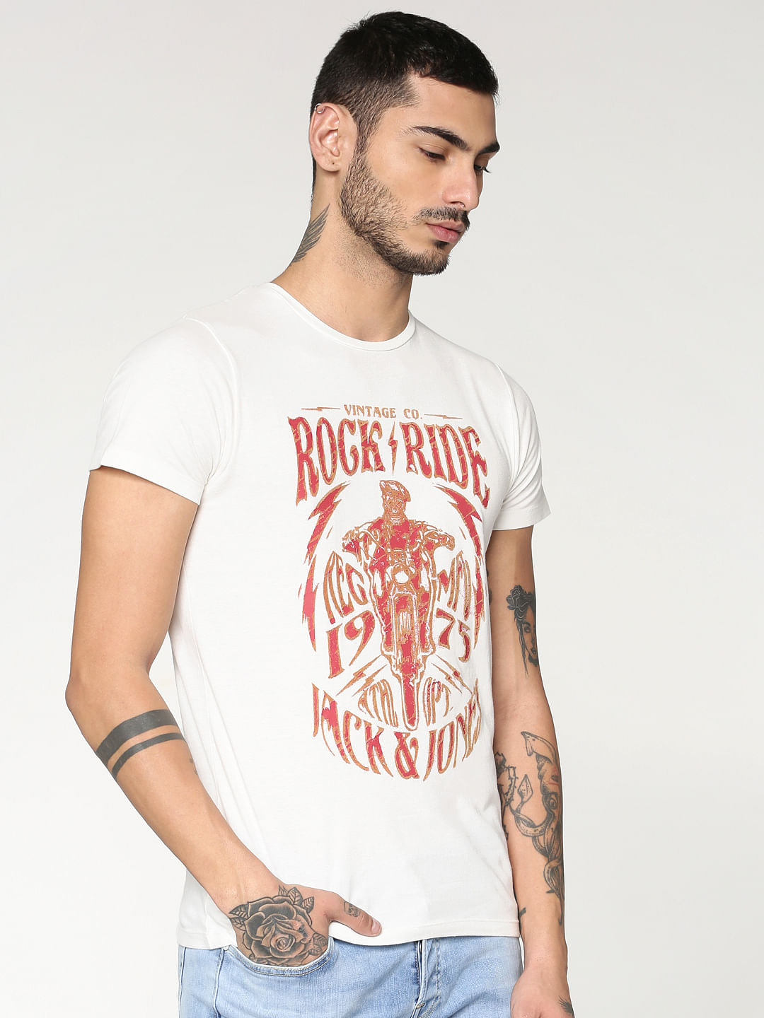 White Typographic Print Crew Neck T-Shirt