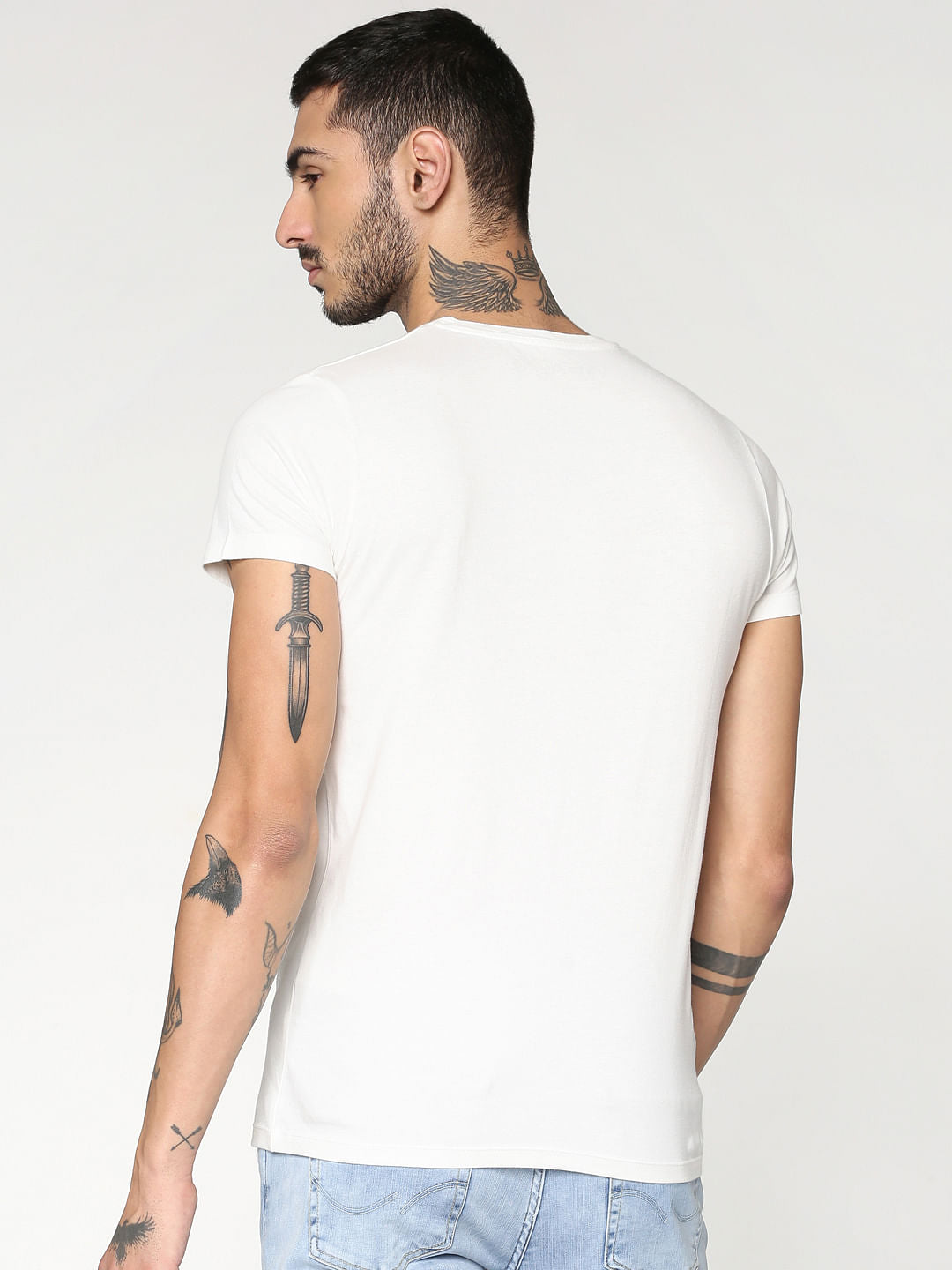 White Typographic Print Crew Neck T-Shirt