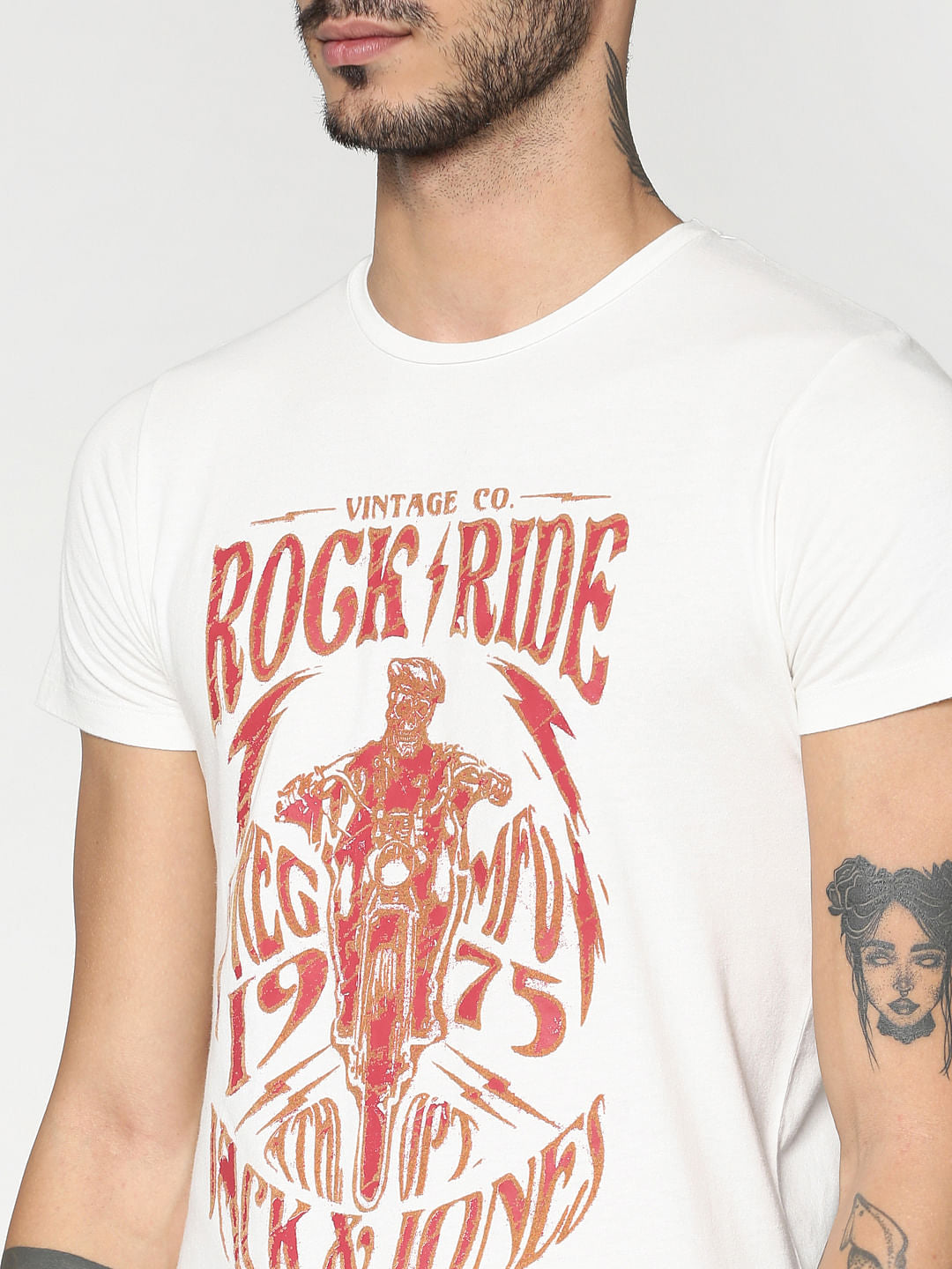 White Typographic Print Crew Neck T-Shirt