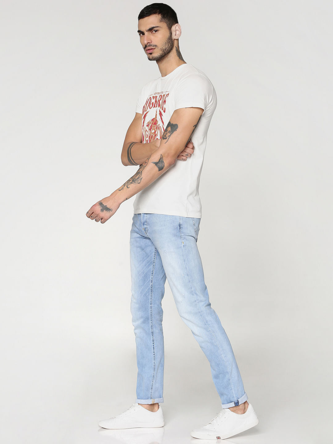 White Typographic Print Crew Neck T-Shirt