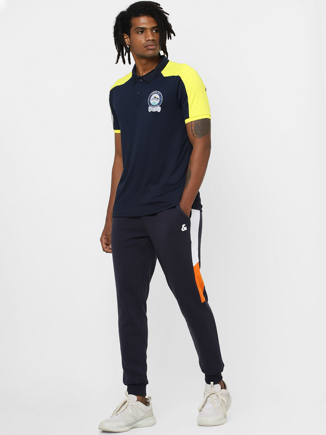 Blue Colourblocked Polo Neck T-shirt - S