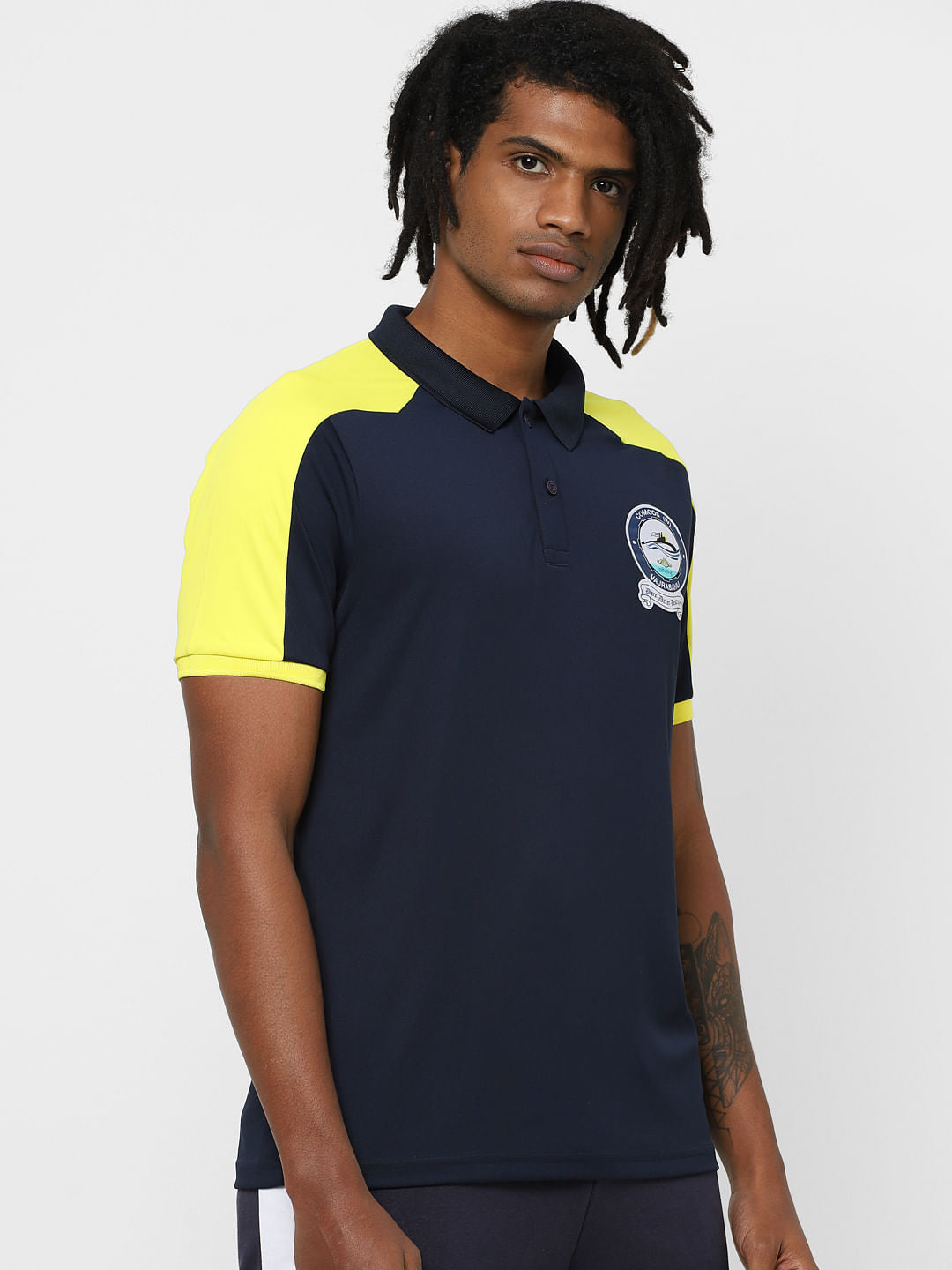 Blue Colourblocked Polo Neck T-shirt