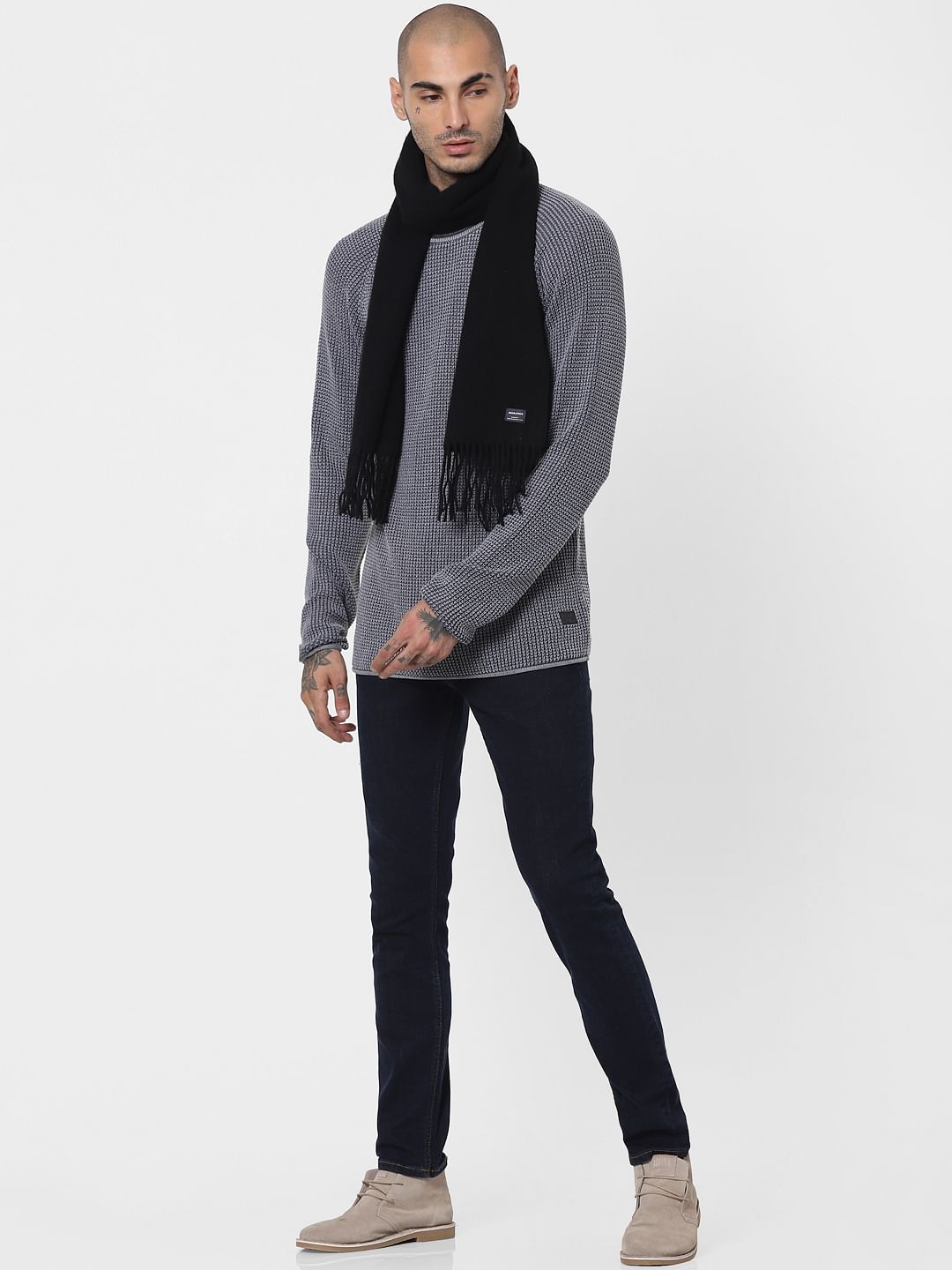 Black Woolen Scarf - ONE