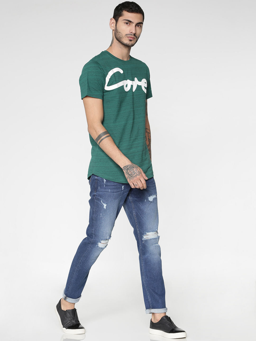 Green Text Print Crew Neck T-Shirt