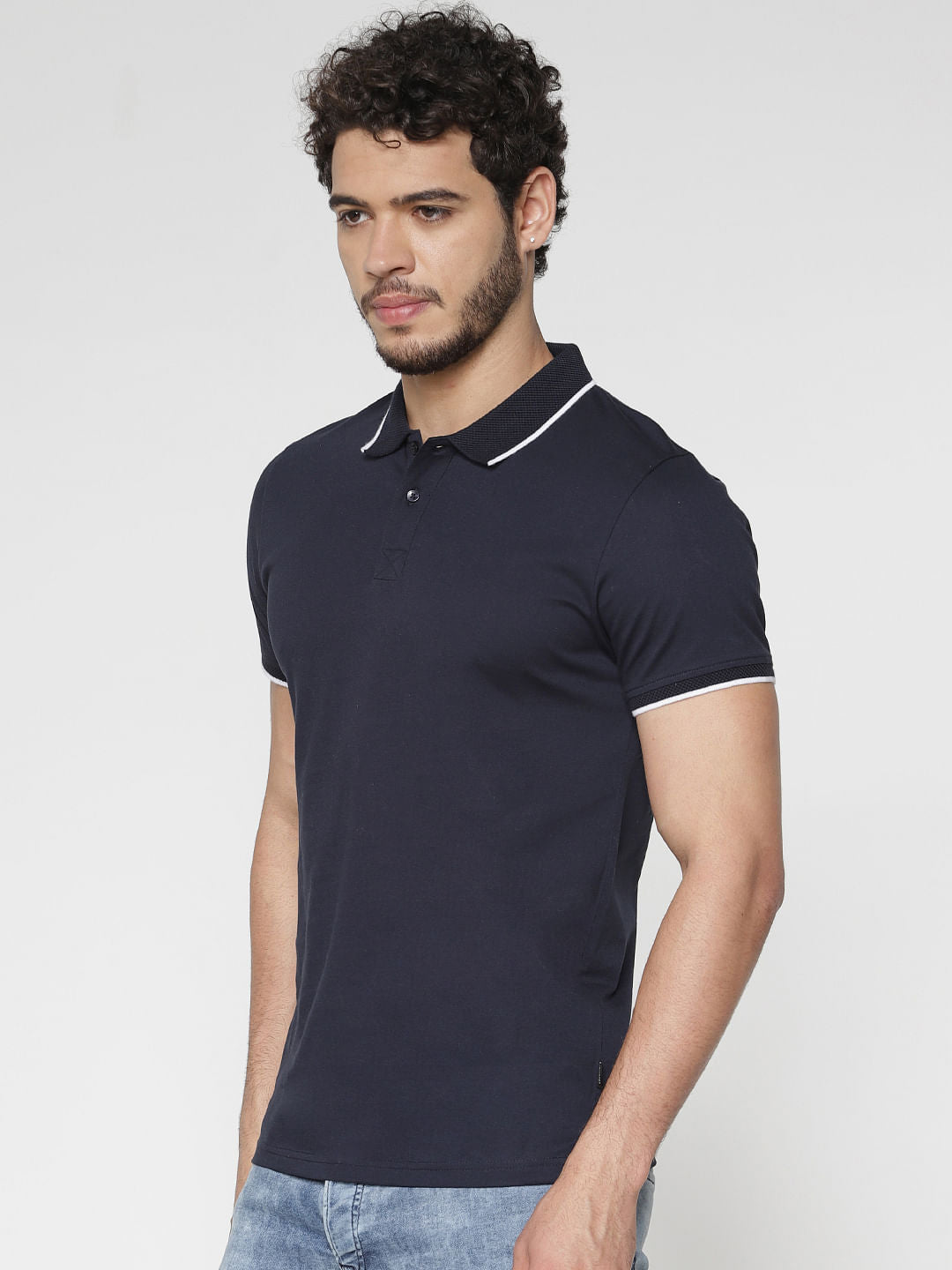 Navy Blue Polo Neck T-Shirt