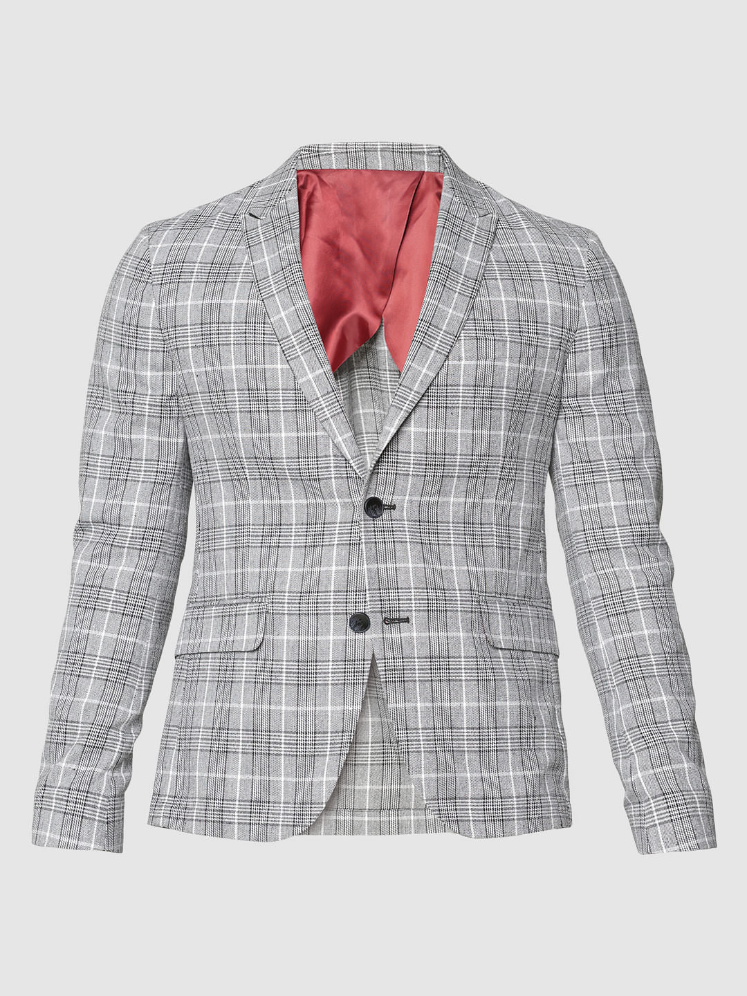 Grey Checks Double Button Blazer