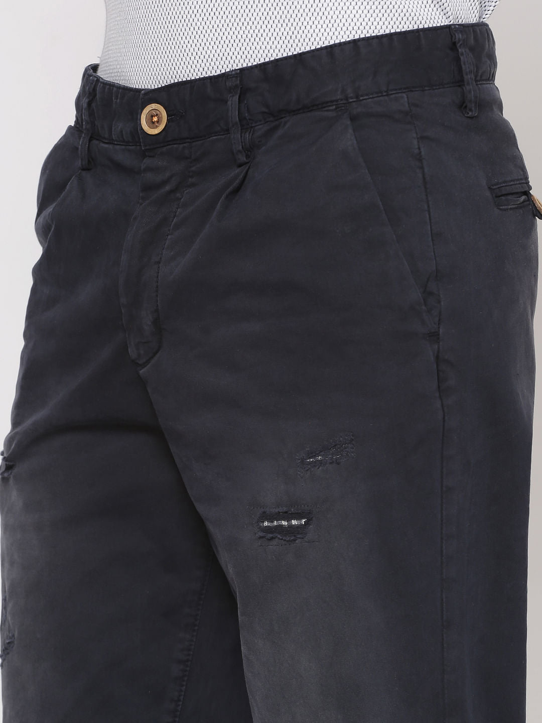 Navy Blue Ripped Anti Fit Pants