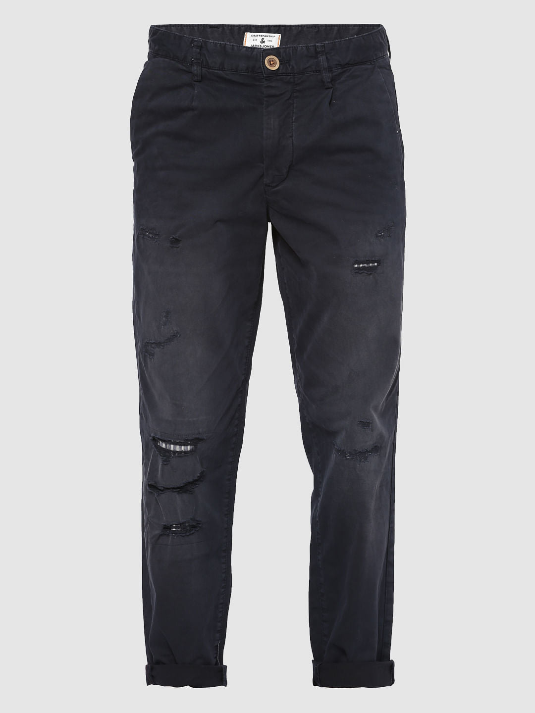 Navy Blue Ripped Anti Fit Pants