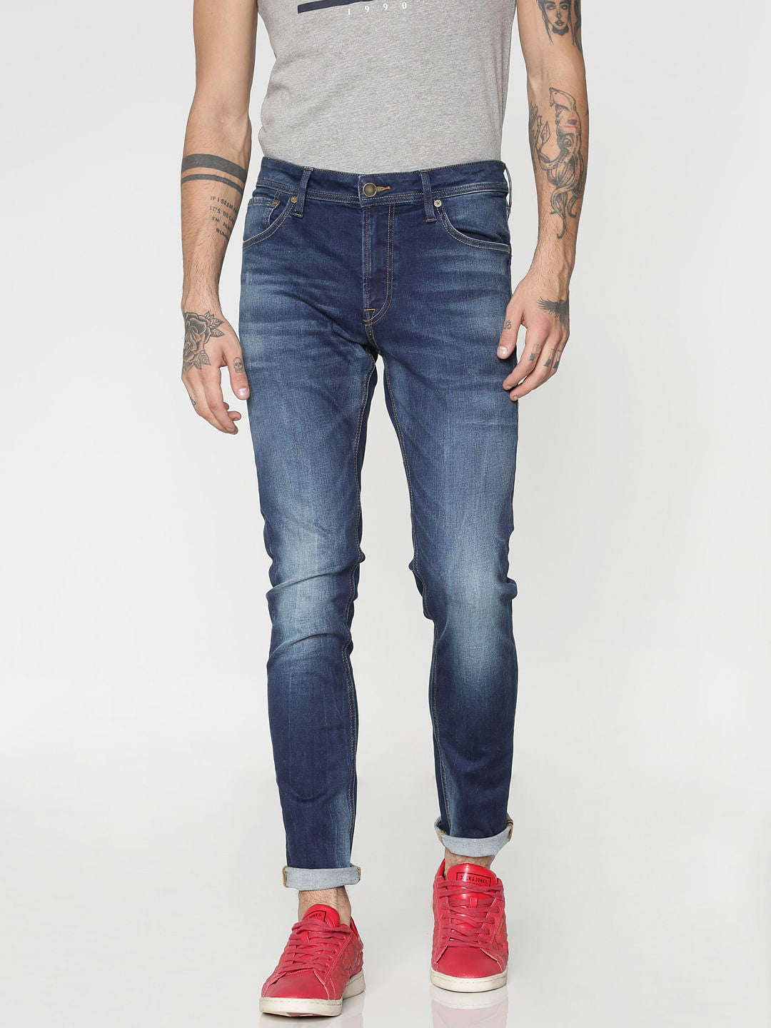 Blue Mildly Distressed Ben Skinny Fit Jeans