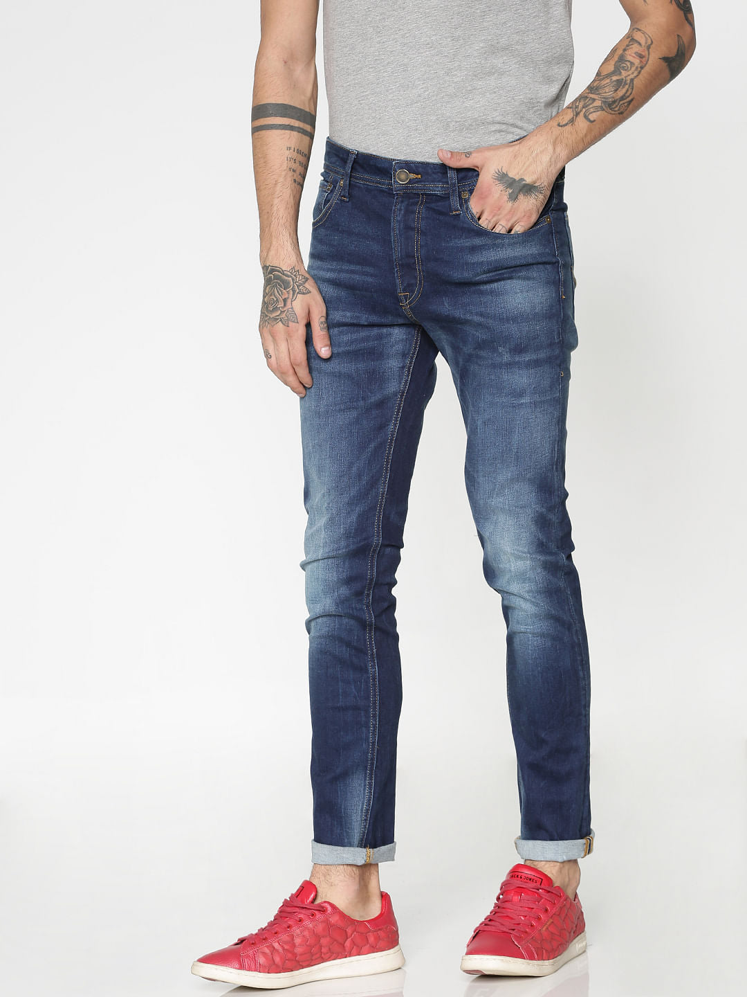 Blue Mildly Distressed Ben Skinny Fit Jeans
