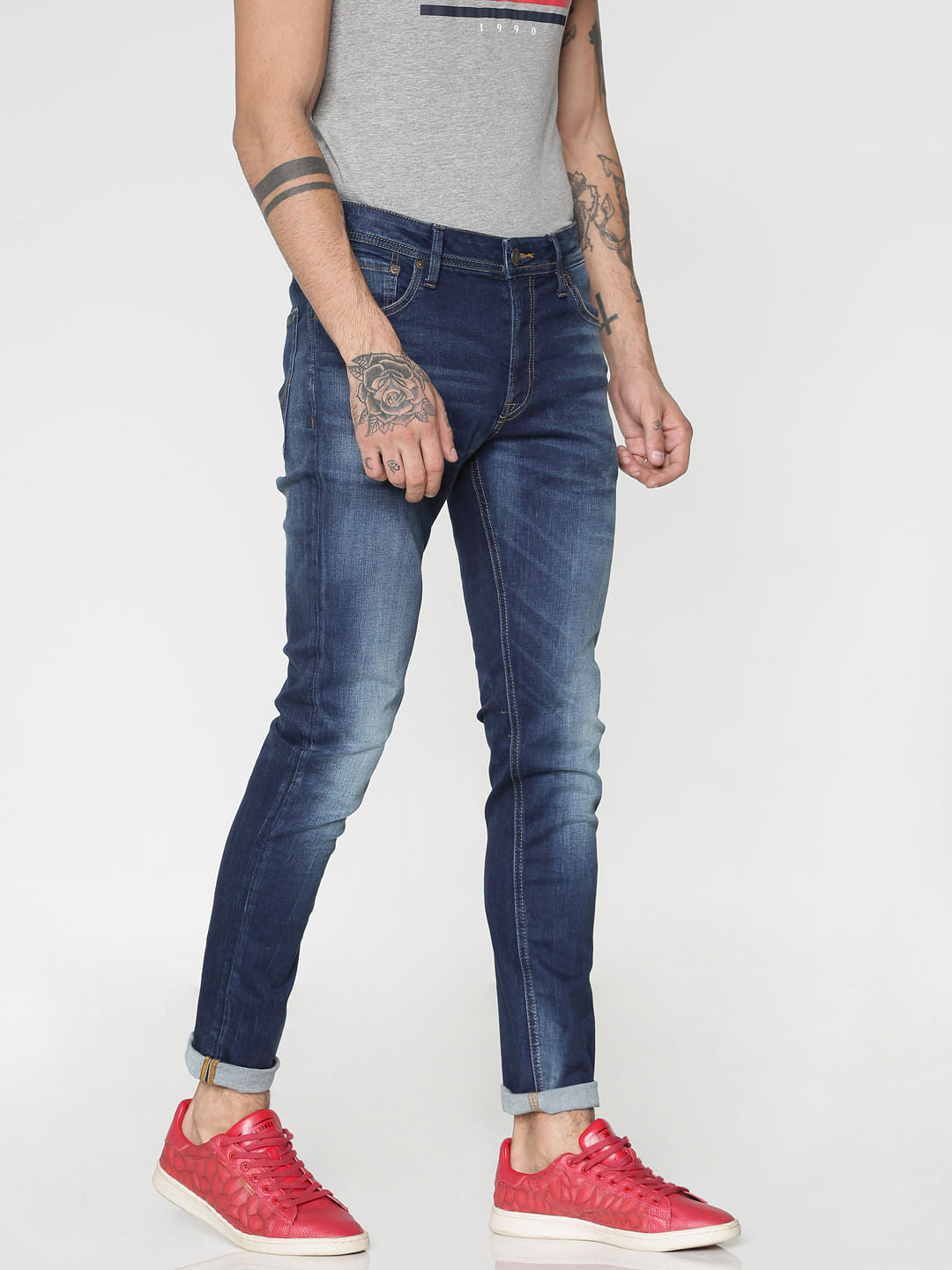 Blue Mildly Distressed Ben Skinny Fit Jeans
