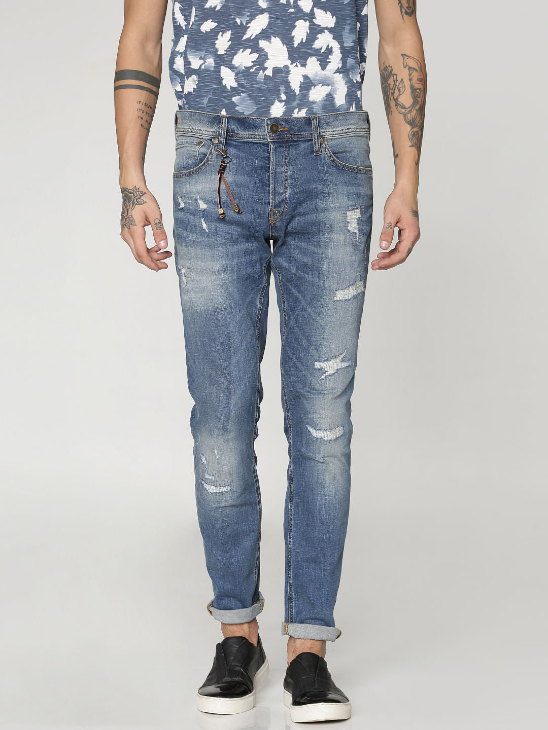 Blue Highly Distressed Glenn Slim Fit Jeans - 28/30