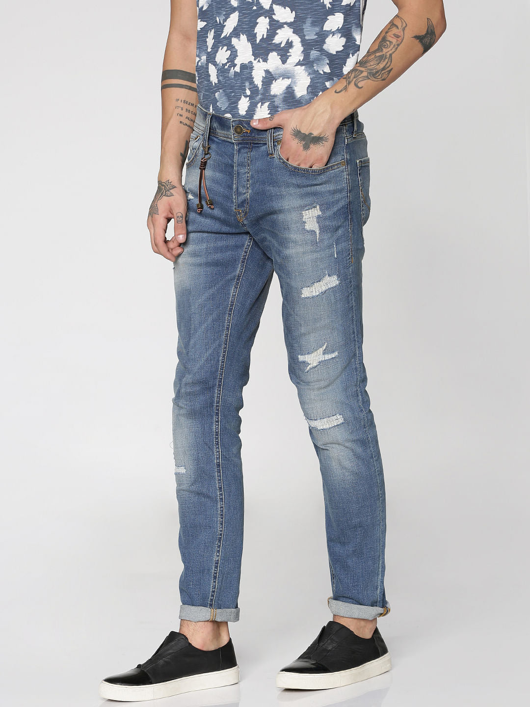 Blue Highly Distressed Glenn Slim Fit Jeans