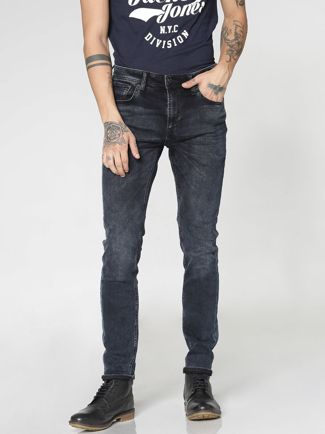 Dark Blue Washed Liam Skinny Fit Jeans - 28/30
