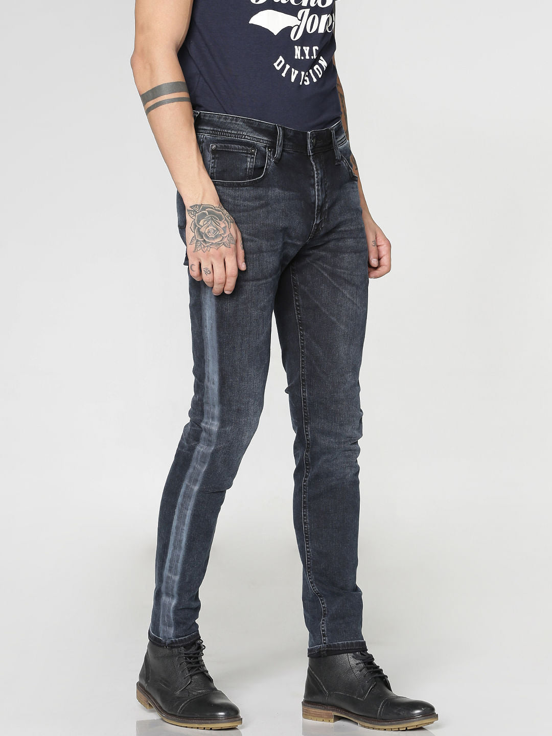 Dark Blue Washed Liam Skinny Fit Jeans