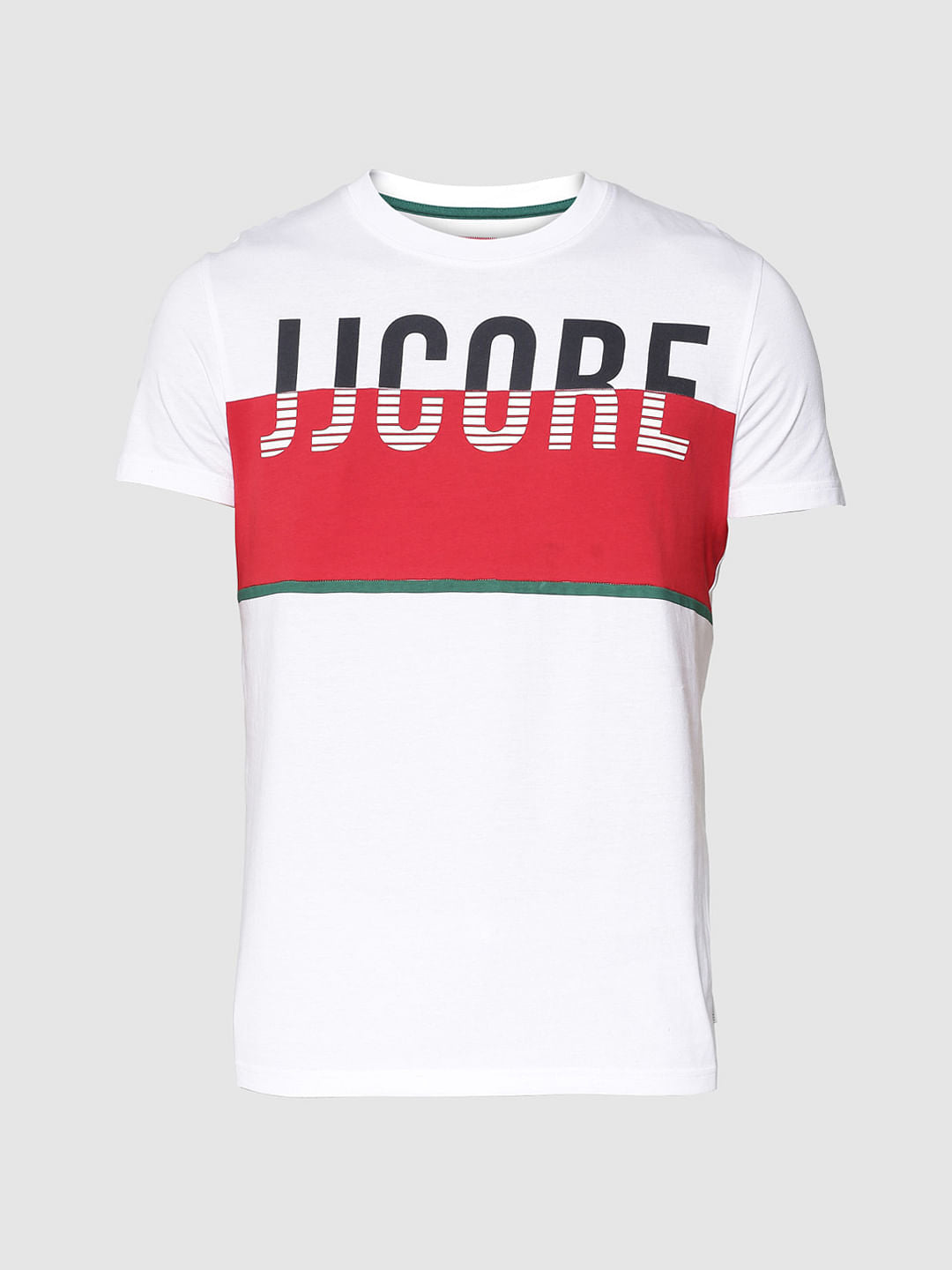 White Text Colour Blocked Print Crew Neck T-Shirt