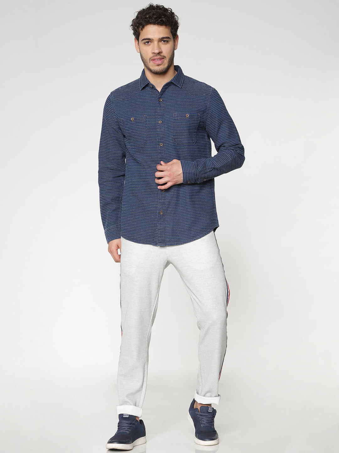 Dark Blue Striped Full Sleeves Shirt