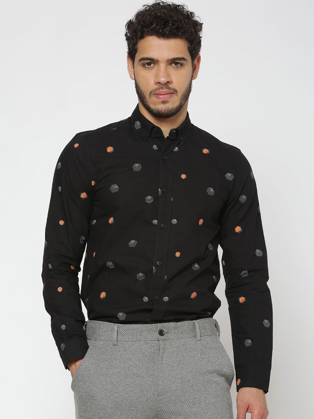 Black All Over Print Full Sleeves Shirt - S