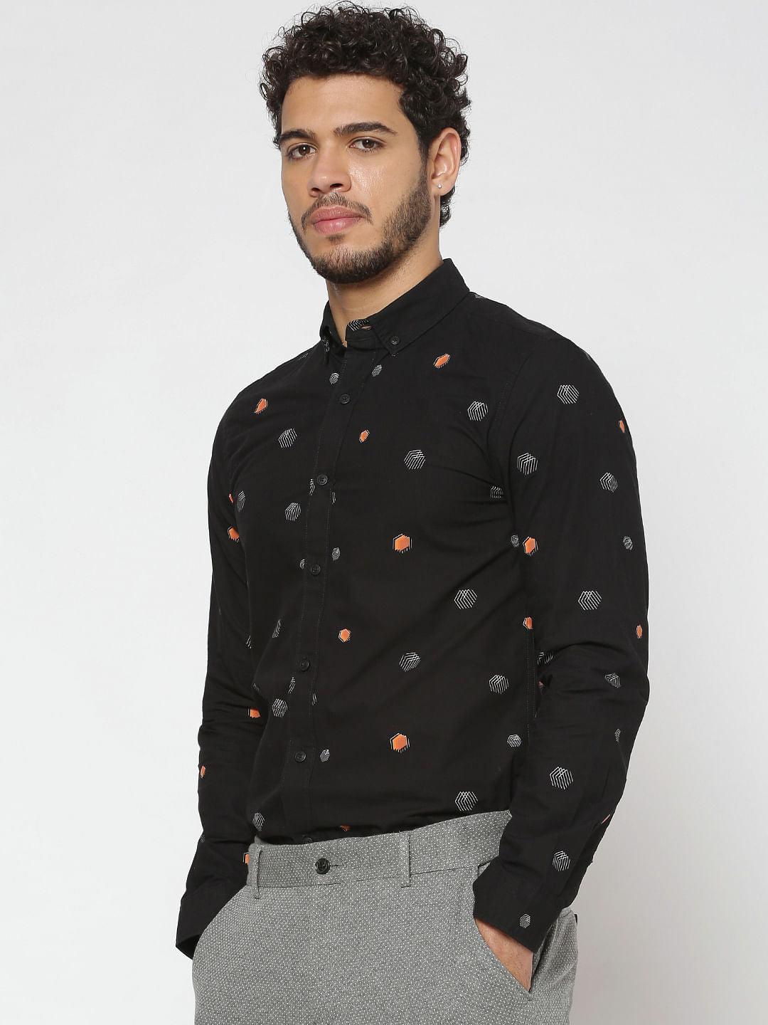 Black All Over Print Full Sleeves Shirt