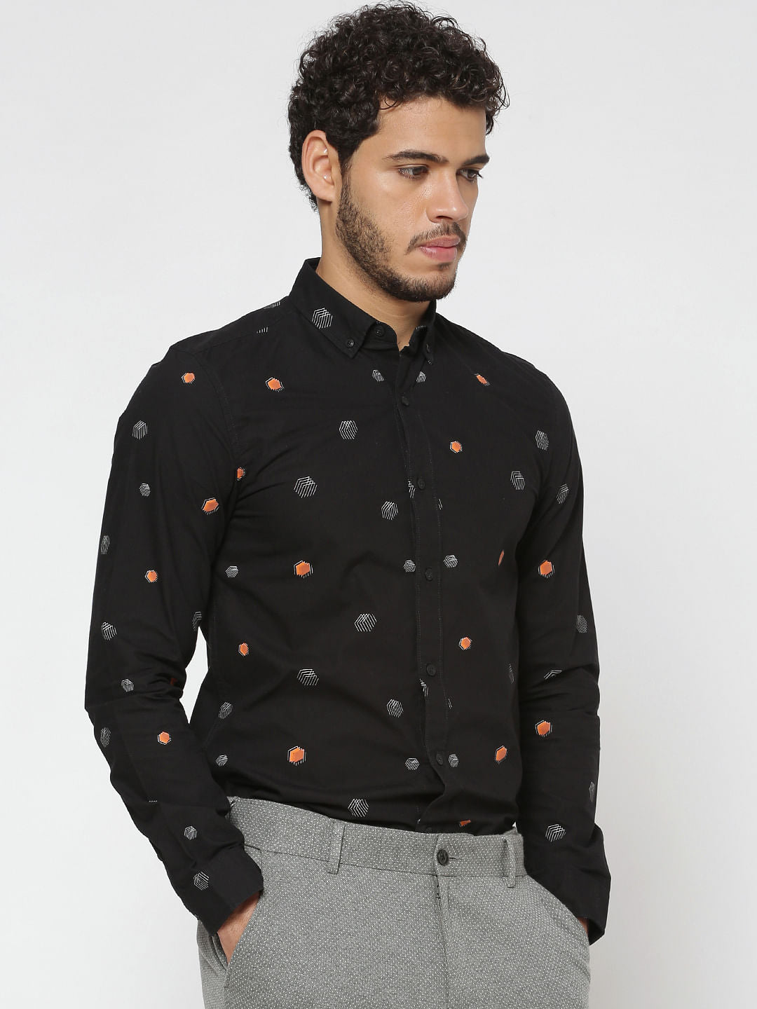 Black All Over Print Full Sleeves Shirt