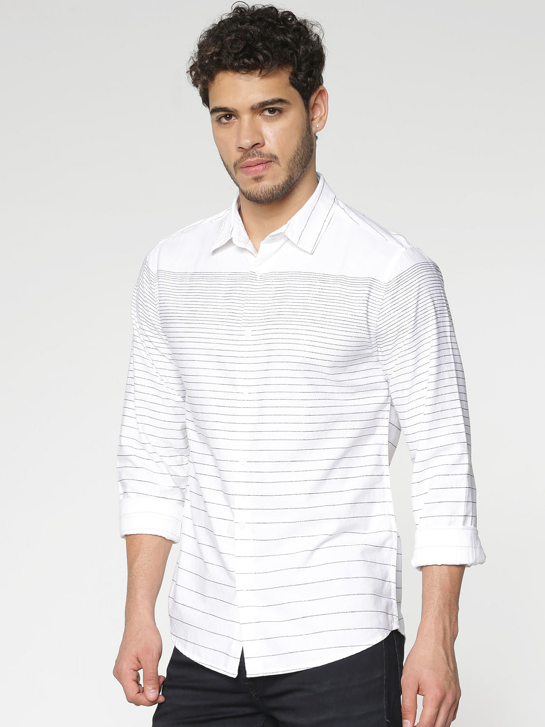 White Striped Full Sleeves Shirt - S