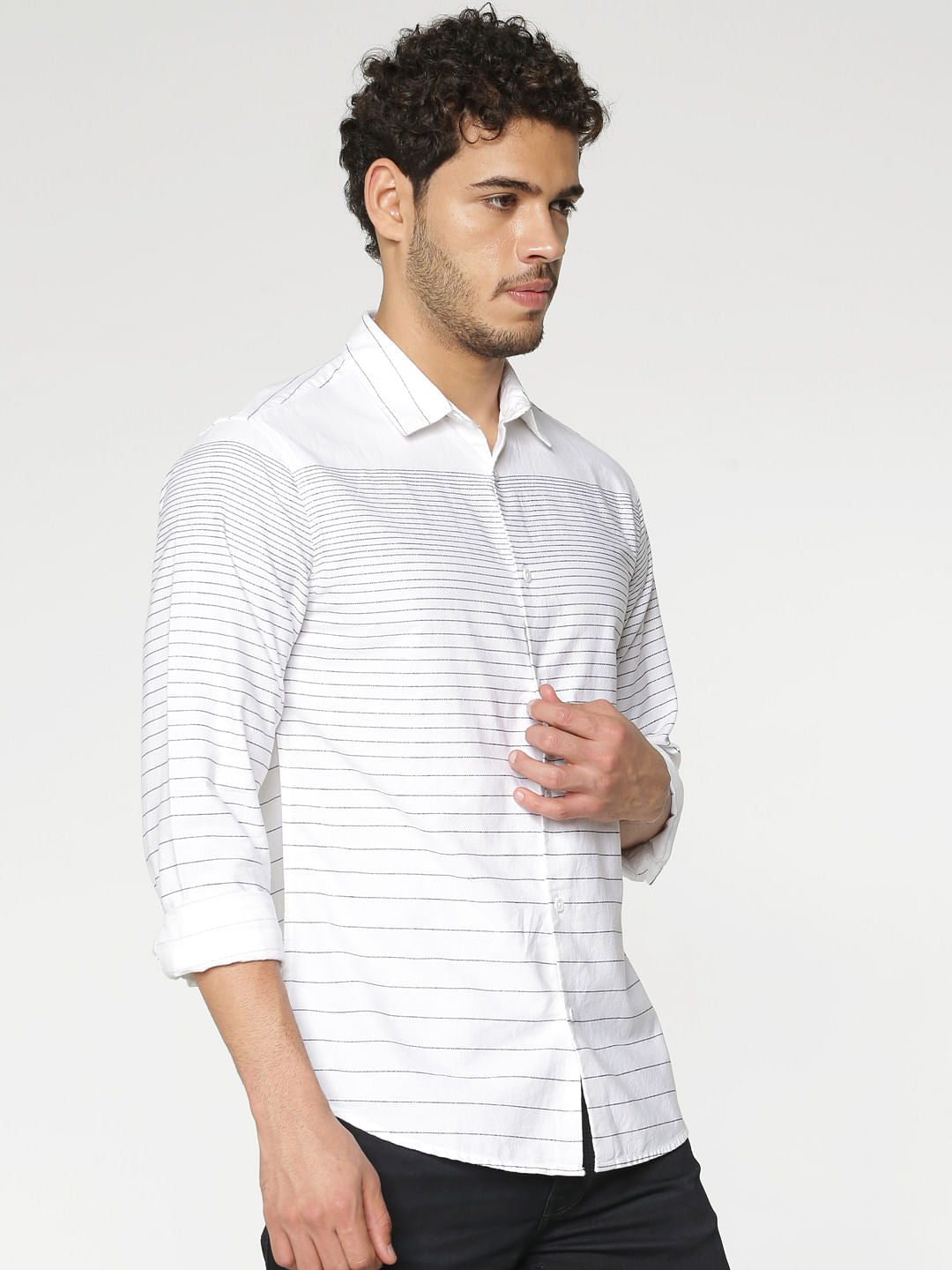 White Striped Full Sleeves Shirt
