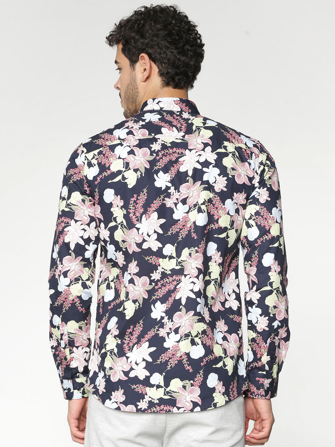 Navy Blue All Over Floral Print Full Sleeves Shirt