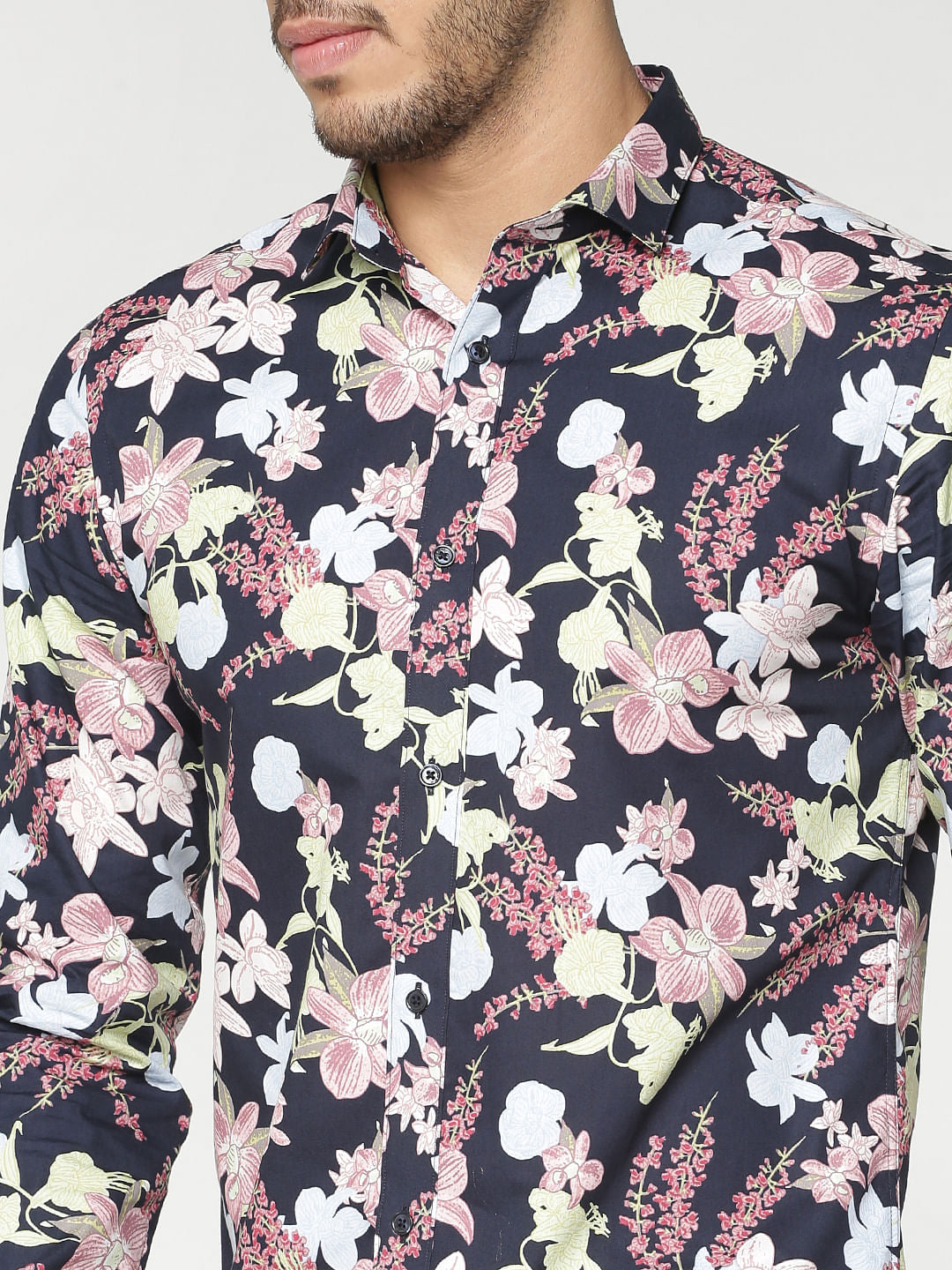 Navy Blue All Over Floral Print Full Sleeves Shirt