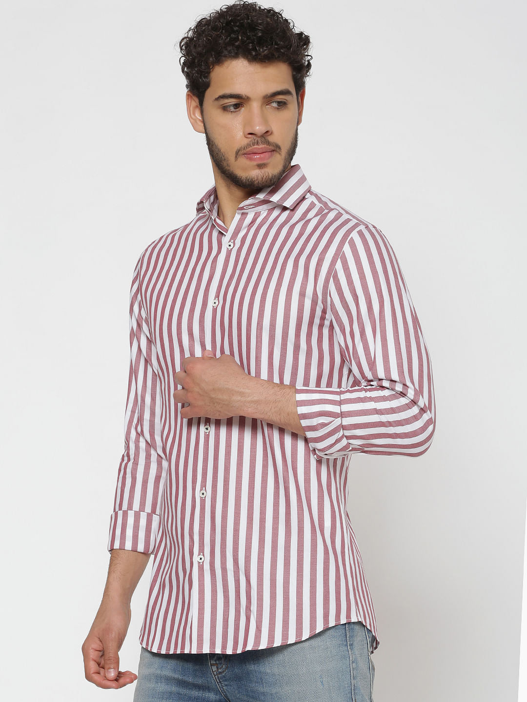 Brown Striped Full Sleeves Shirt