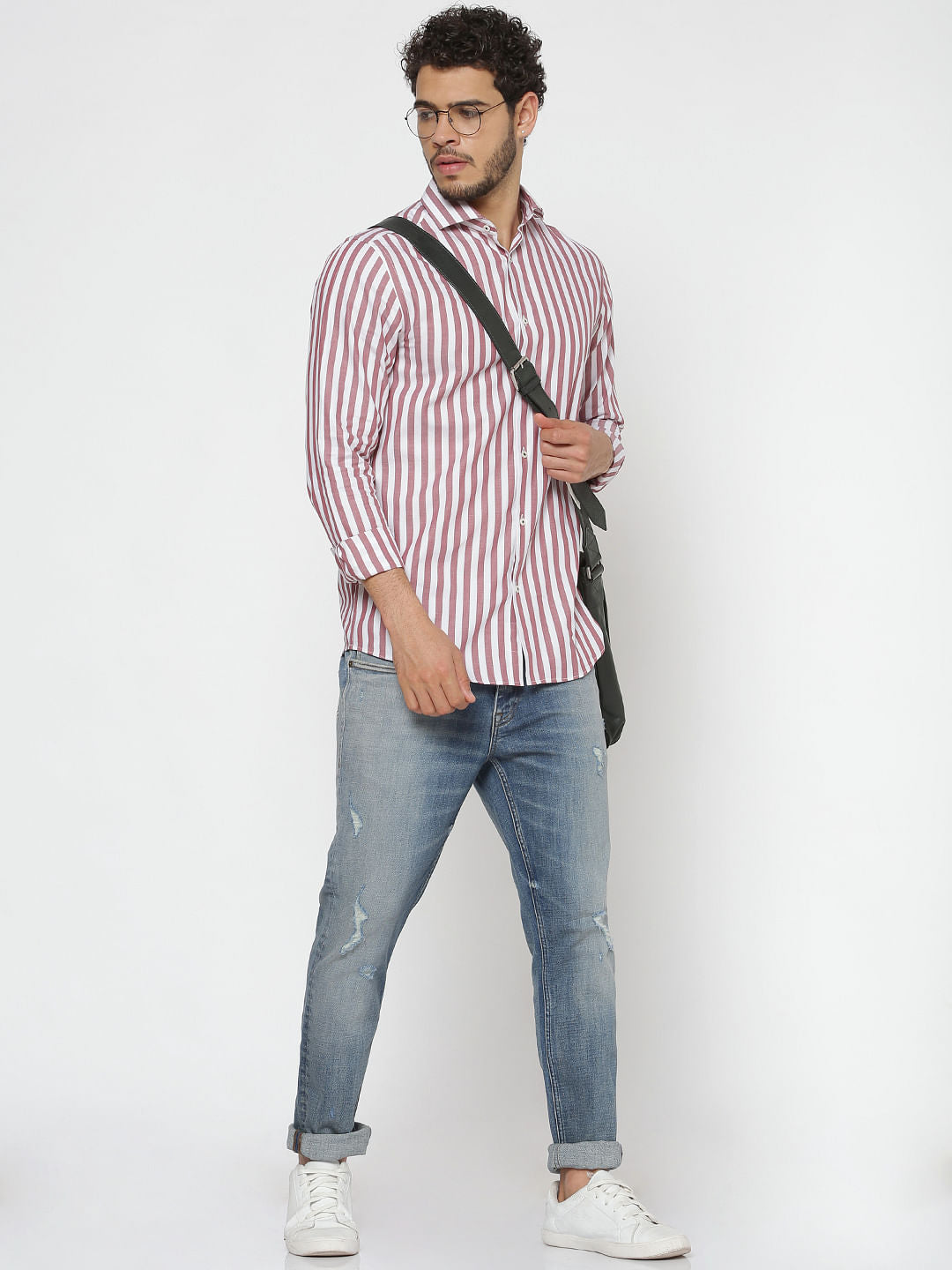 Brown Striped Full Sleeves Shirt