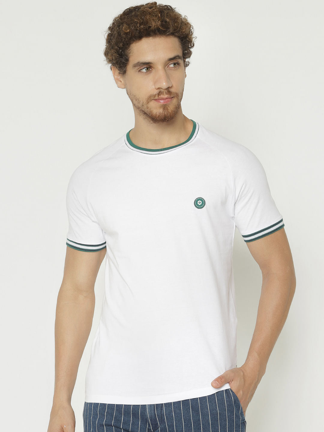 White Contrast Tipping Crew Neck T-Shirt - S