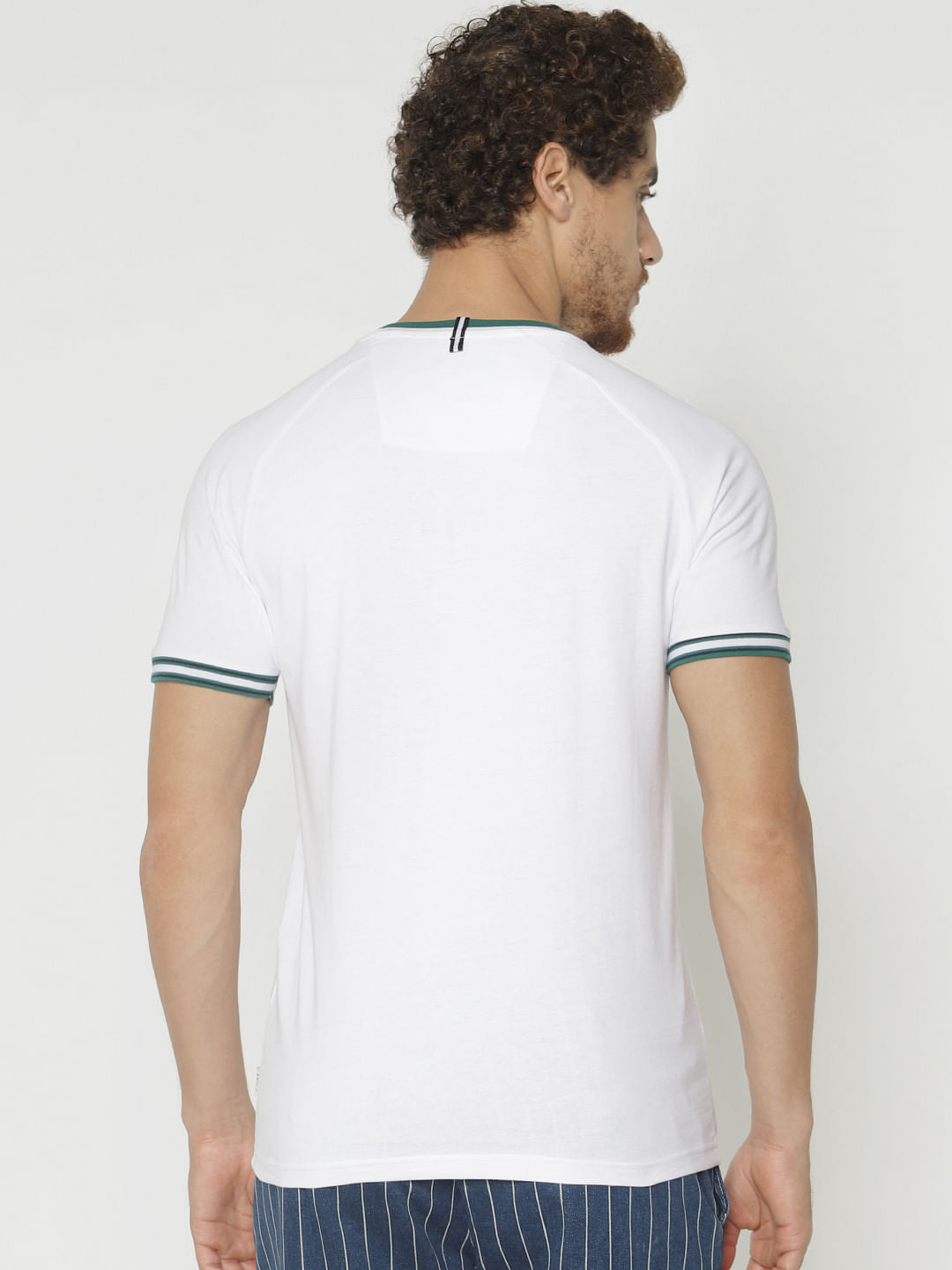 White Contrast Tipping Crew Neck T-Shirt
