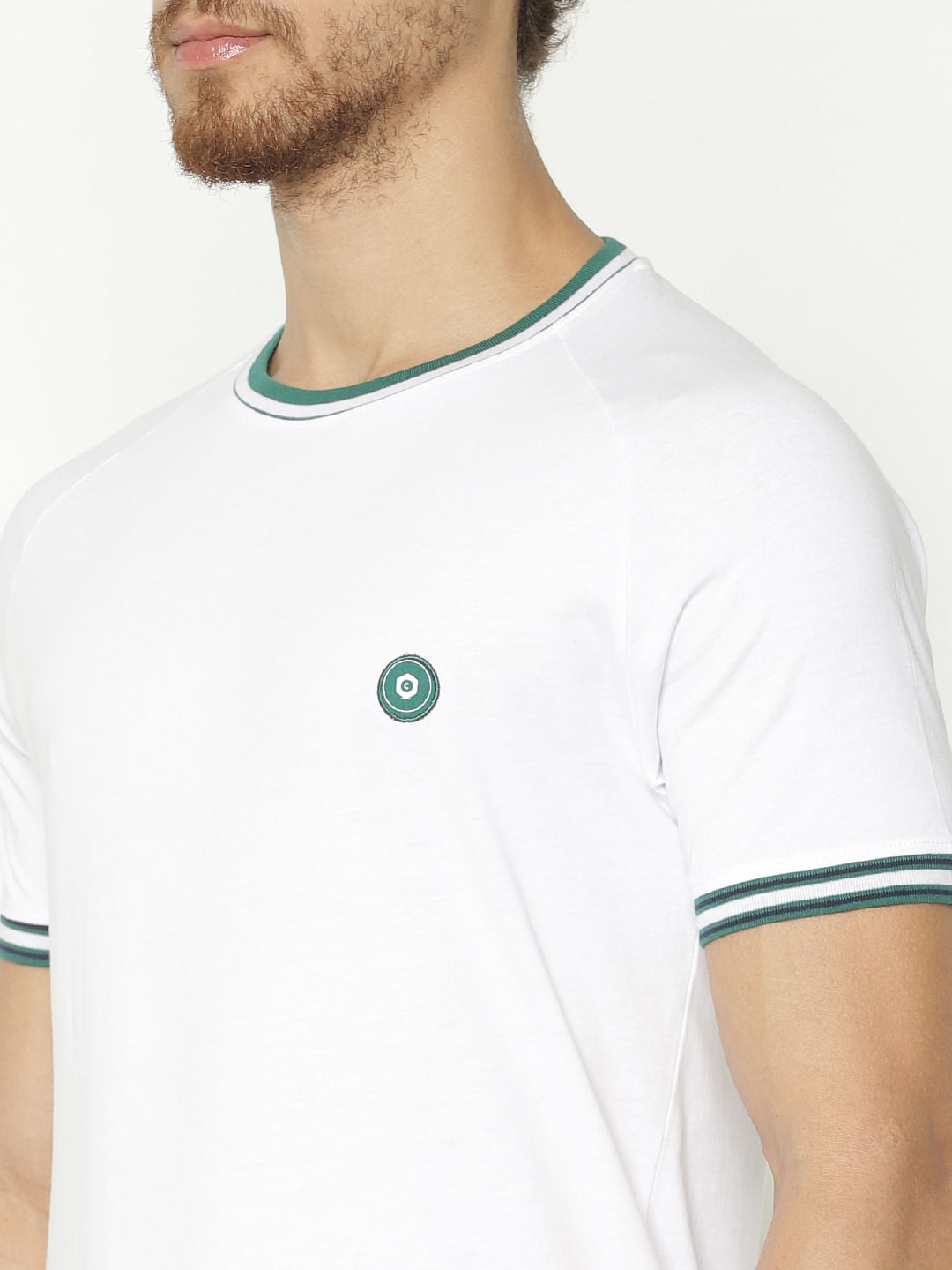 White Contrast Tipping Crew Neck T-Shirt
