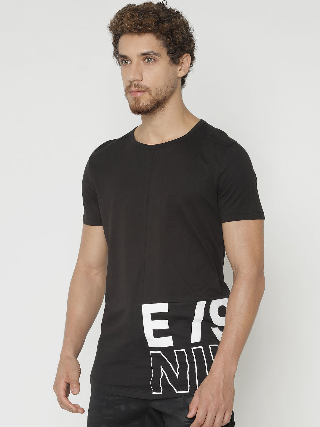 Black Printed Crew Neck T-Shirt