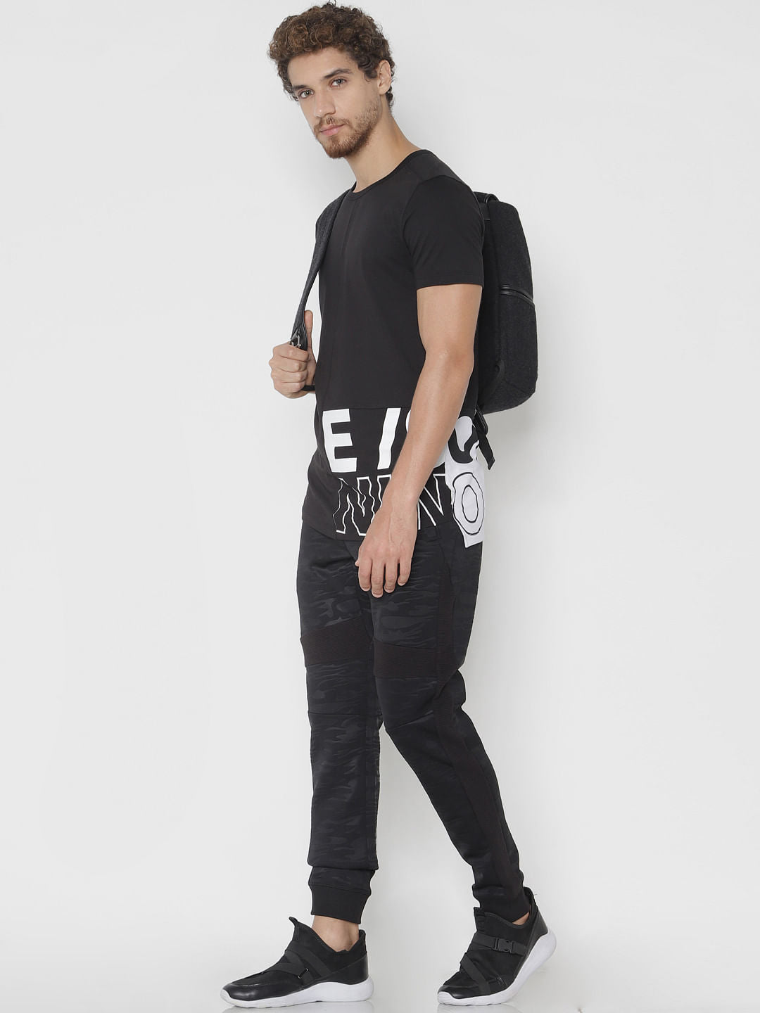 Black Printed Crew Neck T-Shirt