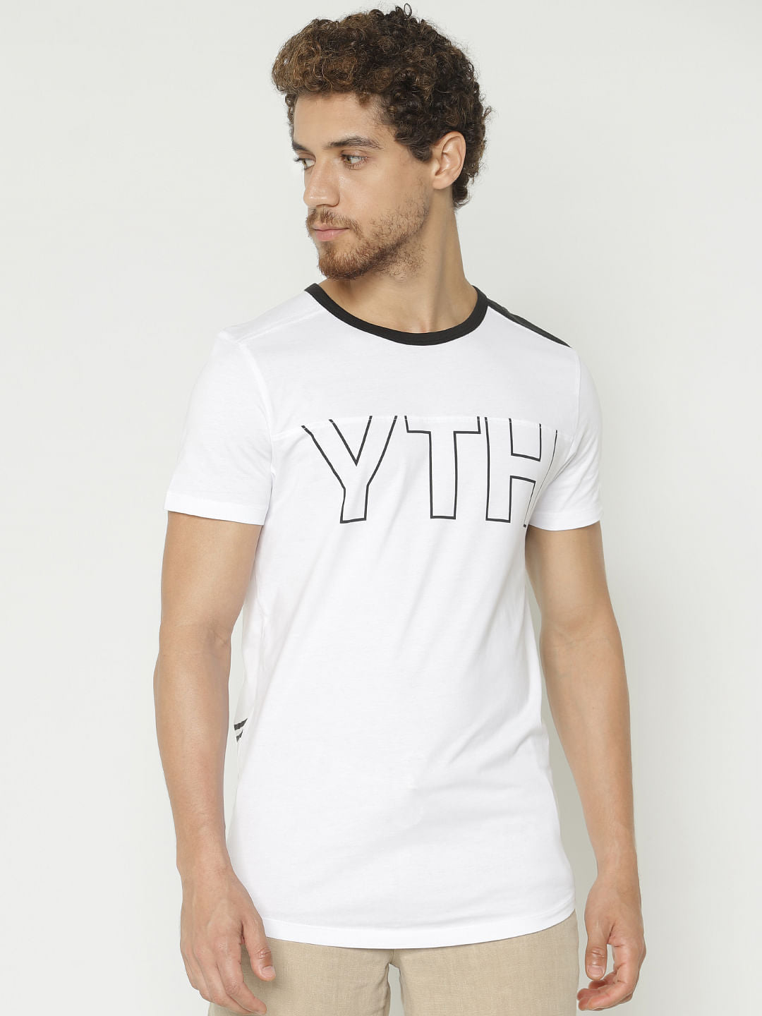 White Printed Crew Neck T-Shirt - S